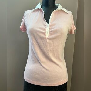 Vintage 212 New York Ruched Baby Pink Button Collared Women’s Top Size S Stains